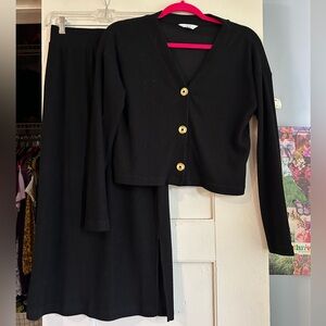 TIME AND THRU - BLACK CABLE KNIT MAXI SKIRT AND SWEATER